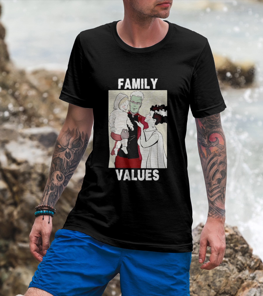 Frankenstein Bride Mummy Family Values Halloween T-Shirt