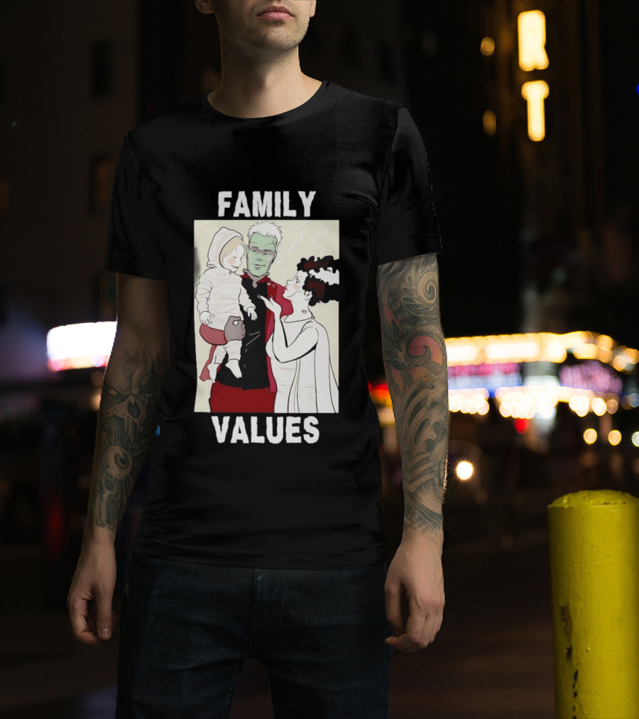 Frankenstein Bride Mummy Family Values Halloween T-Shirt