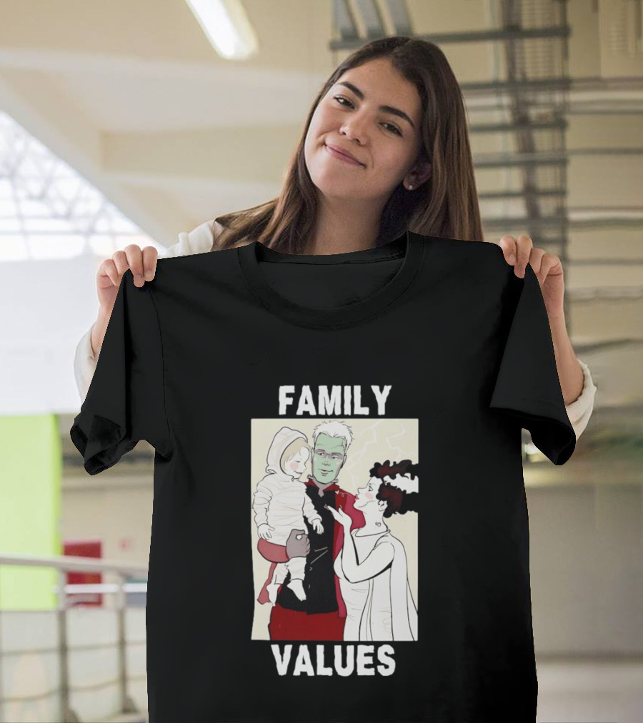 Frankenstein Bride Mummy Family Values Halloween T-Shirt