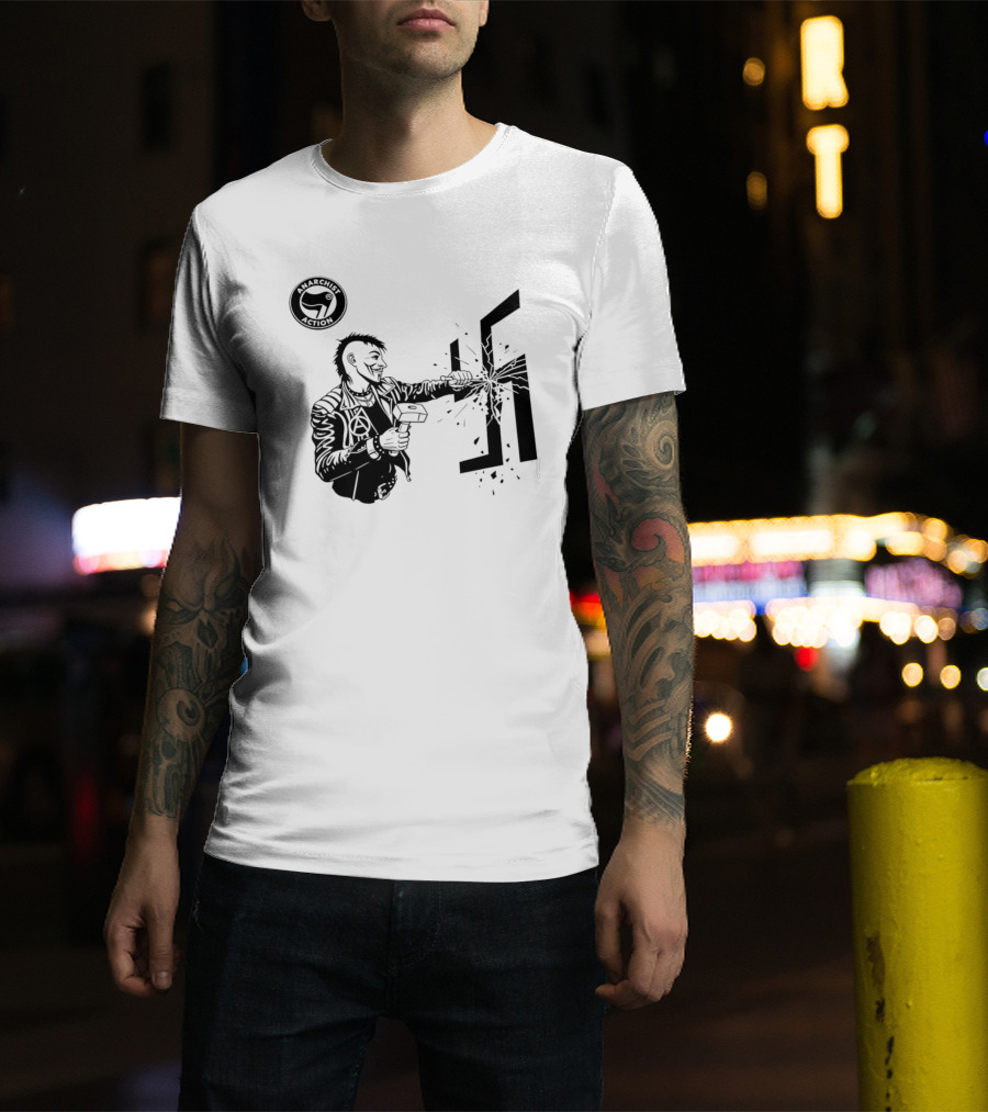 Anarchist Action Punk Destroying Swastika With Hammer T-Shirt