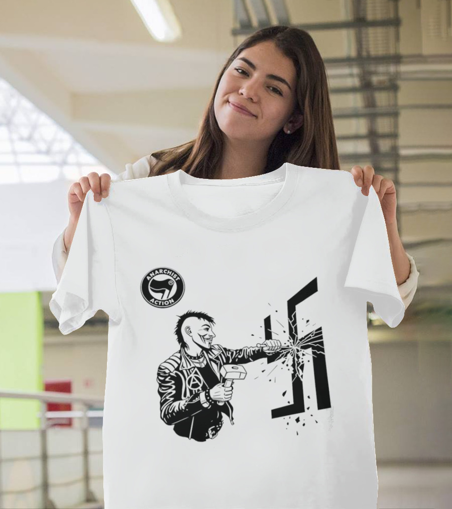 Anarchist Action Punk Destroying Swastika With Hammer T-Shirt