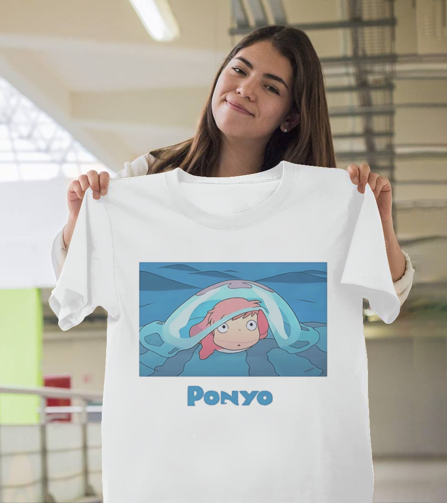 Ponyo Peeking Out Of Ocean Wave Bubble Scene T-Shirt