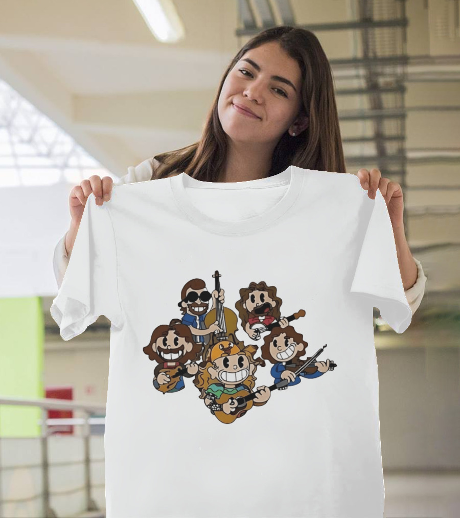Billy Strings Cartoon Band Characters Banjo And Guitar Players T-Shirt
