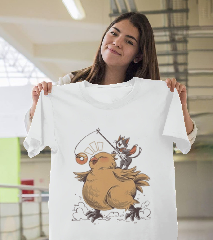 Chocobo Riding Cat Wizard With Donut Lure Delight T-Shirt