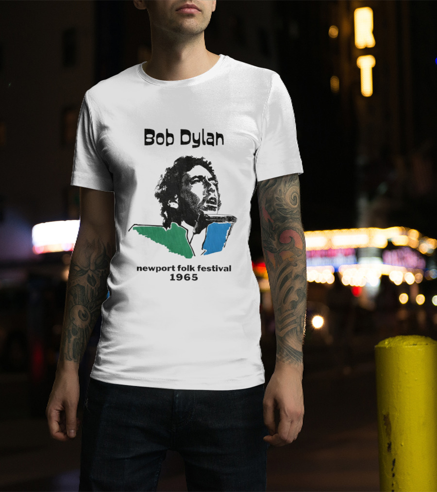 Bob Dylan Newport Folk Festival 1965 Iconic Black Green Blue T-Shirt
