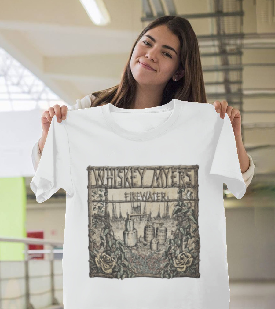 Whiskey Myers Firewater Distillery Artwork With Roses And Vines T-Shirt