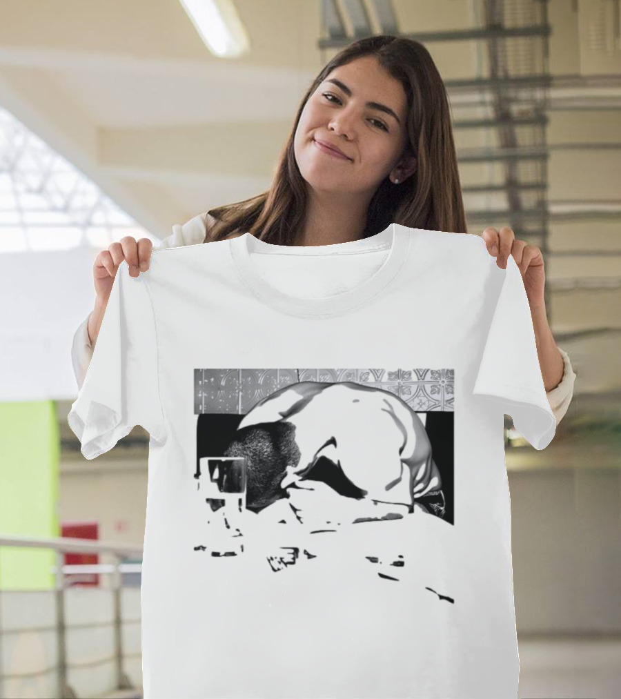 Rough Night Passed Out At Dinner Table Humor Black And White Image T-Shirt