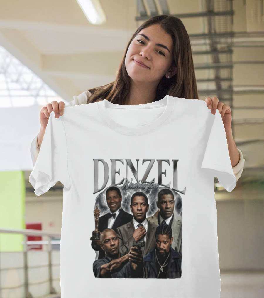 Denzel Washington Iconic Movie Roles And Oscar Moment Collage T-Shirt