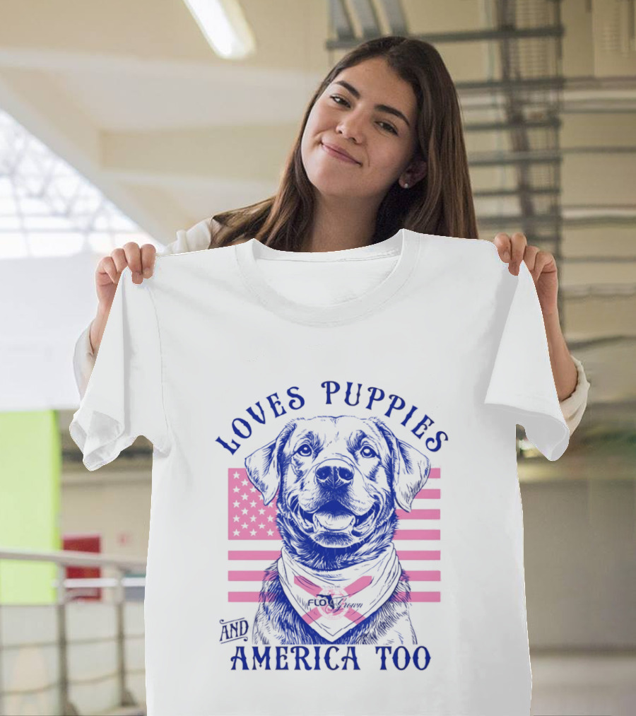 Loves Puppies Labrador Retriever And America Too T-Shirt