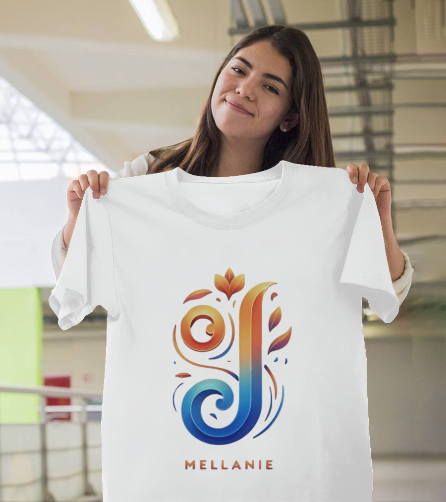 Mellanie Decorative Letter J Floral Gradient T-Shirt
