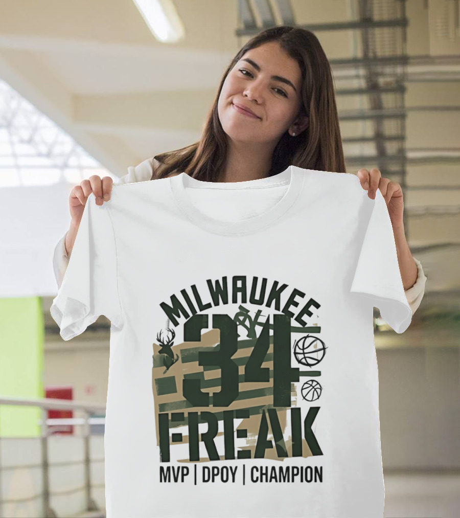 Milwaukee 34 Freak MVP DPOY Champion Giannis Antetokounmpo Basketball T-Shirt