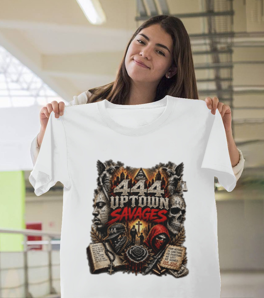 444 Uptown Savages Urban Gothic Art With Skulls And Roses T-Shirt