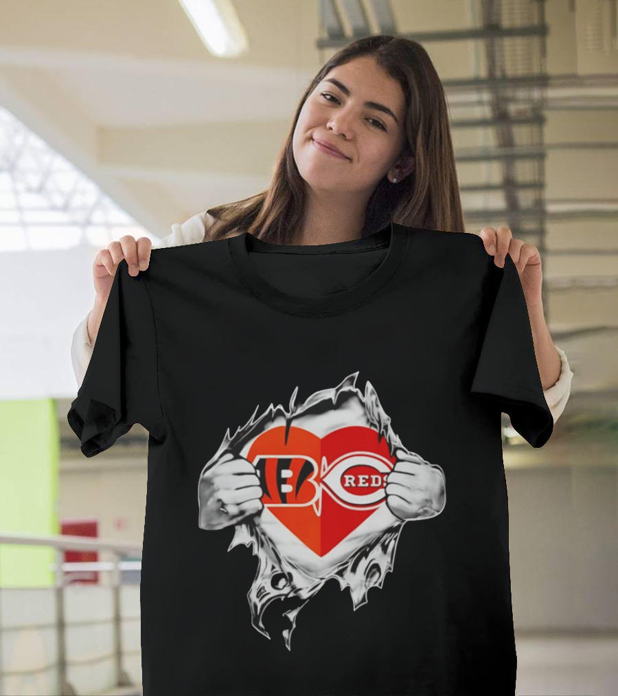 Bengals Reds Heart Ohio Sports MLB Fan Pride T-Shirt