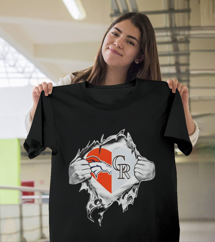 Broncos Rockies Heart Split Collaboration T-Shirt