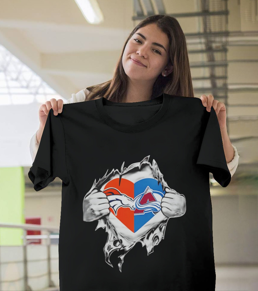 Denver Broncos Colorado Avalanche Heart Symbol Fans T-Shirt
