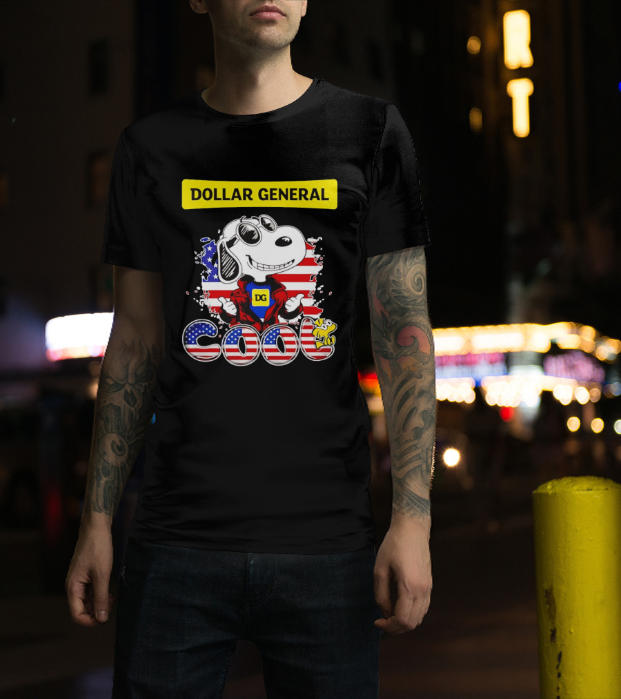 Dollar General Snoopy Cool USA Flag Cartoon T-Shirt