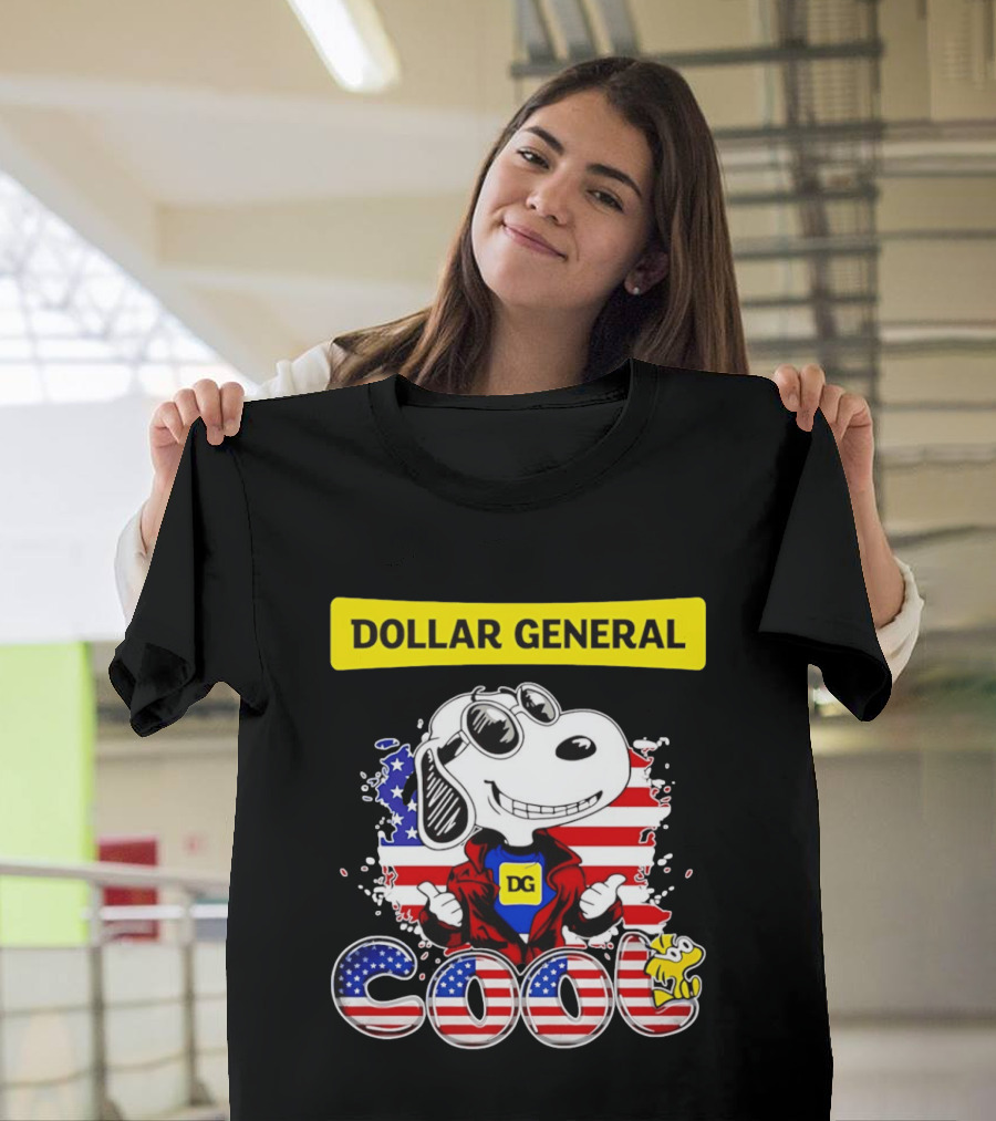 Dollar General Snoopy Cool USA Flag Cartoon T-Shirt
