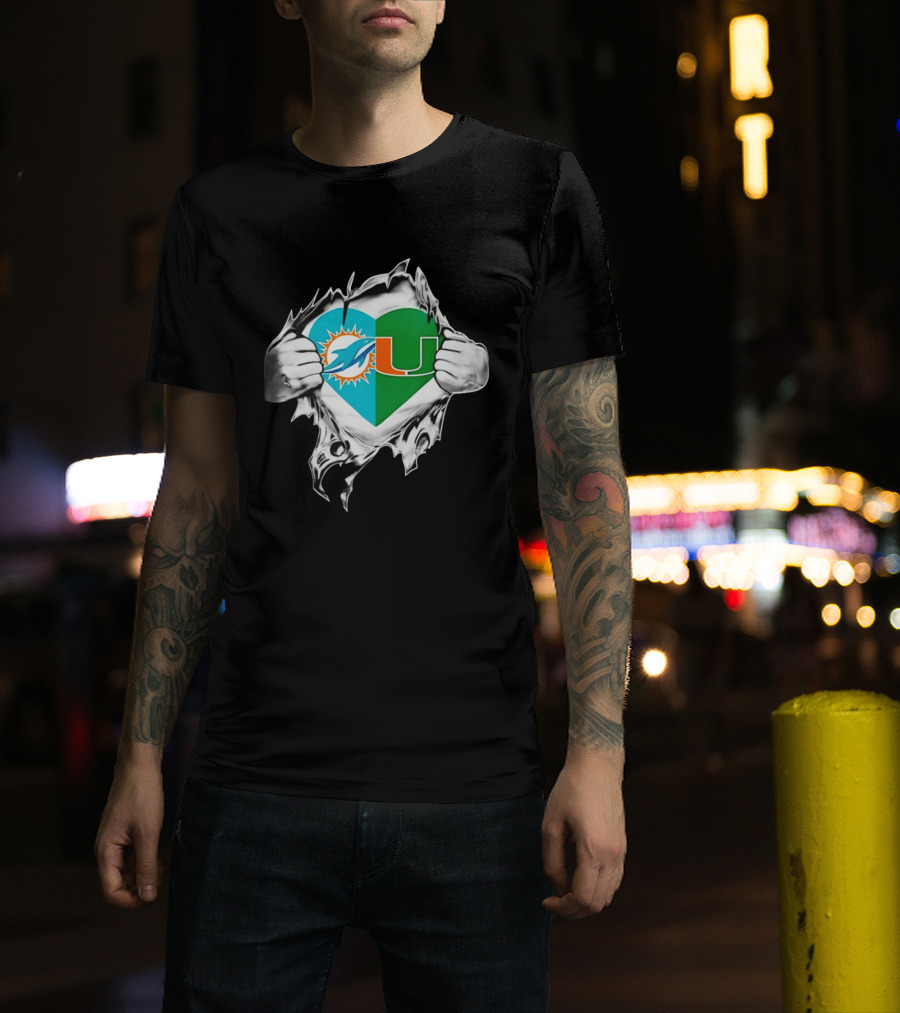Dolphins Hurricanes Heart Miami Sports Fan Spirit T-Shirt