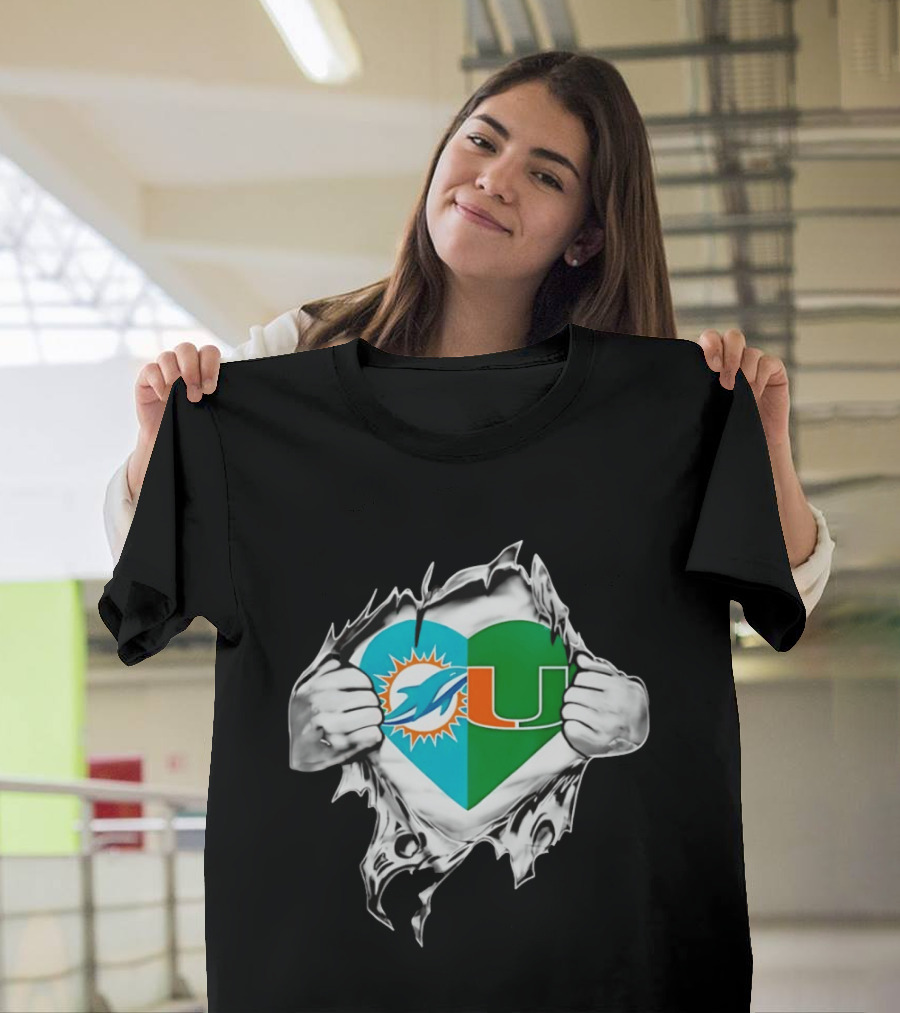 Dolphins Hurricanes Heart Miami Sports Fan Spirit T-Shirt