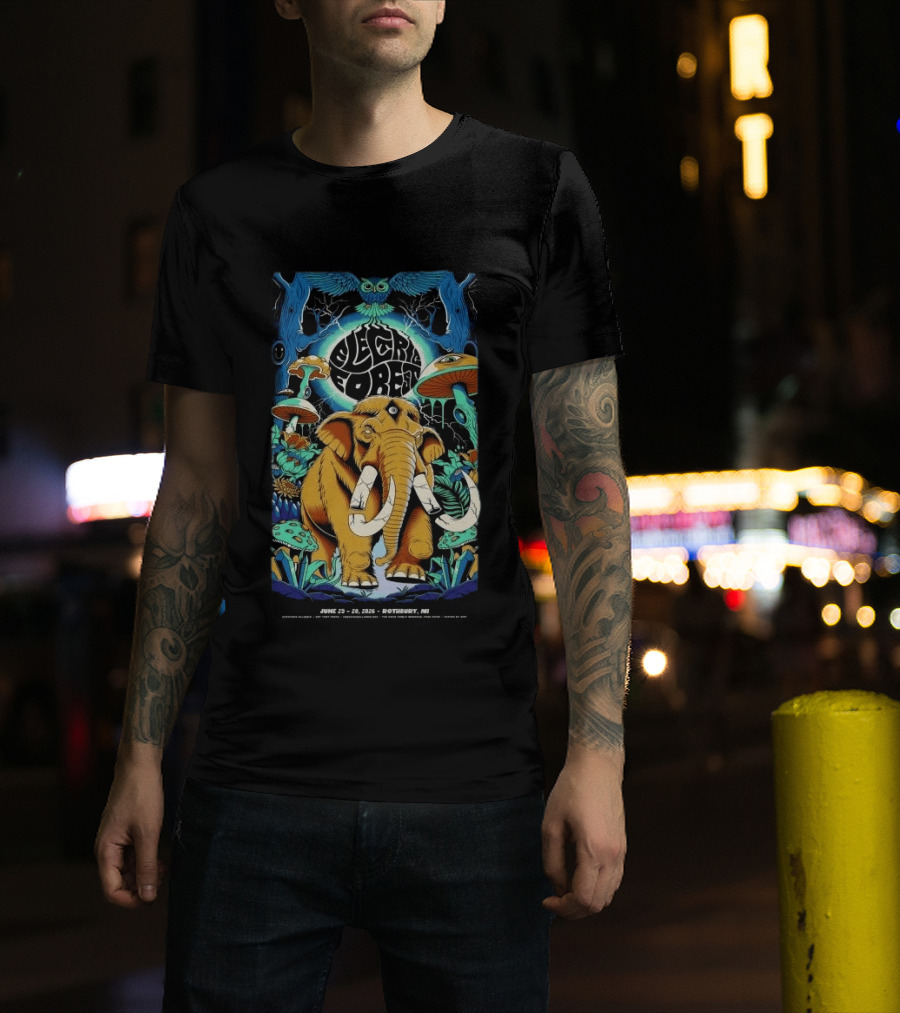 Electric Forest June 25 28 2026 Rothbury MI Mammoth And Psychedelic Mushrooms T-Shirt