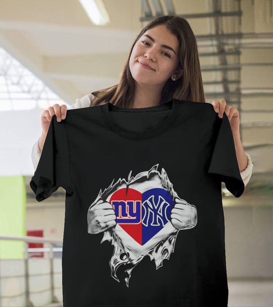 New York Giants And Yankees Heart NY Sports Pride T-Shirt