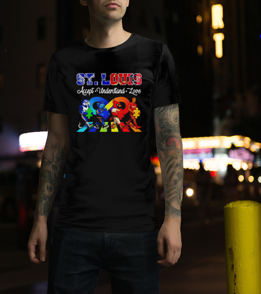 St Louis Accept Understand Love Autism Awareness Mascots Puzzle Pieces T-Shirt