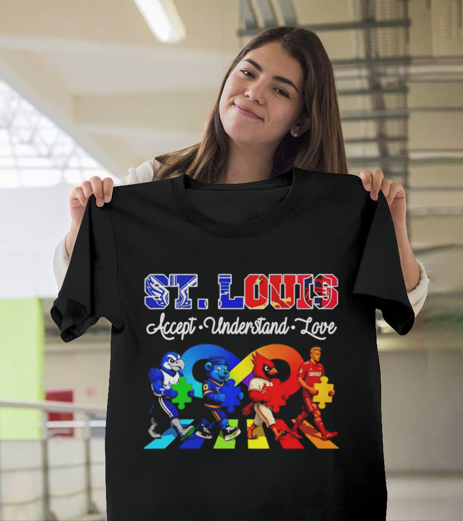 St Louis Accept Understand Love Autism Awareness Mascots Puzzle Pieces T-Shirt