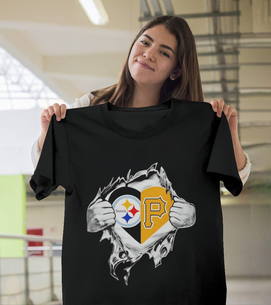 Steelers Pirates Heart Pittsburgh NFL MLB Fans T-Shirt