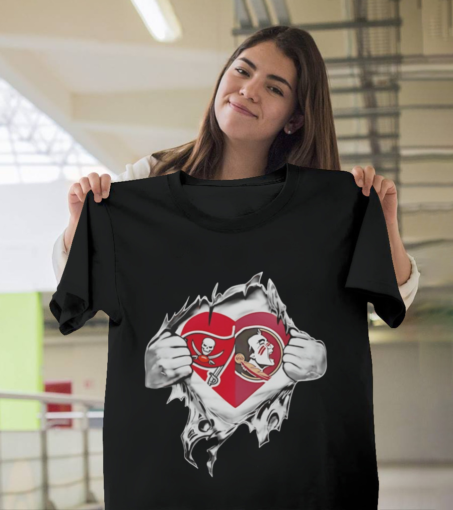 Tampa Bay Buccaneers Florida State Seminoles Heart Fans T-Shirt