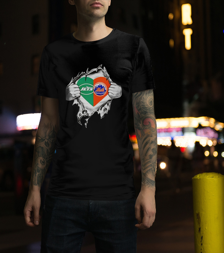 New York Jets Mets Heart Fan MLB Passion T-Shirt