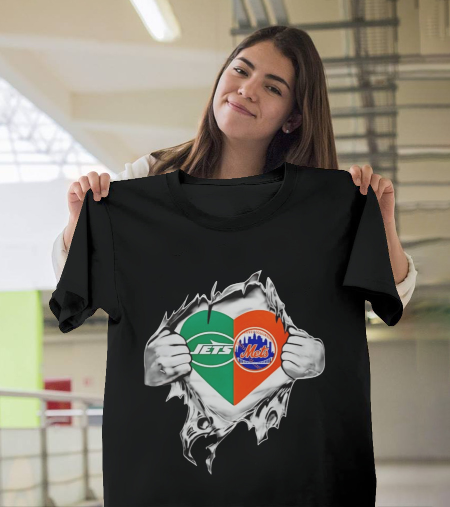 New York Jets Mets Heart Fan MLB Passion T-Shirt