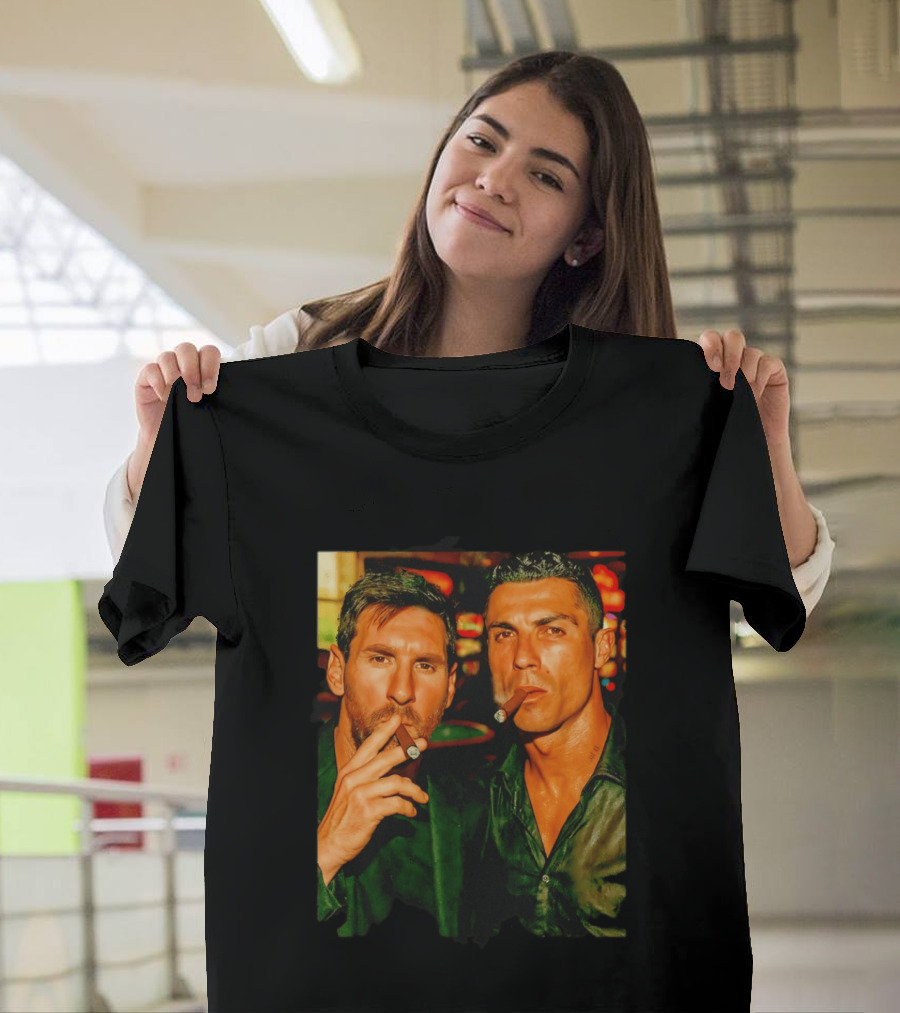 Lionel Messi Cristiano Ronaldo Cigar GOATs Smoking Iconic Duo T-Shirt
