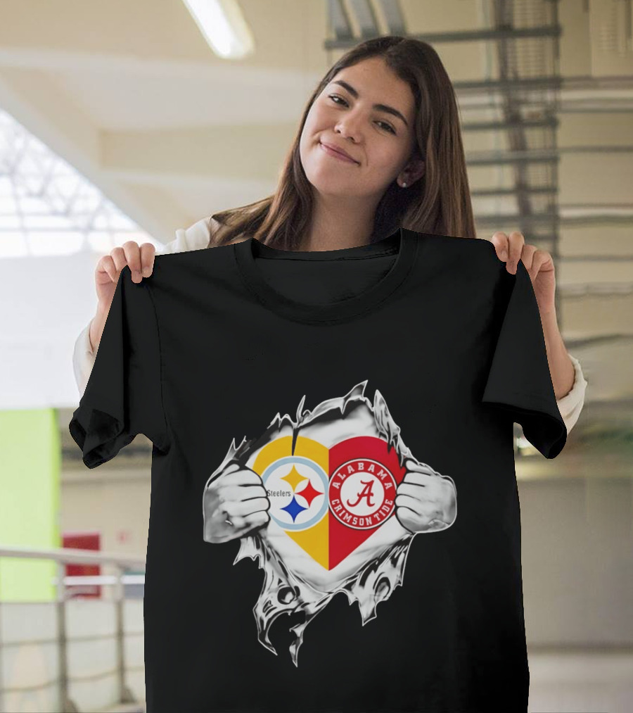 Pittsburgh Steelers Alabama Crimson Tide Heart Dual T-Shirt
