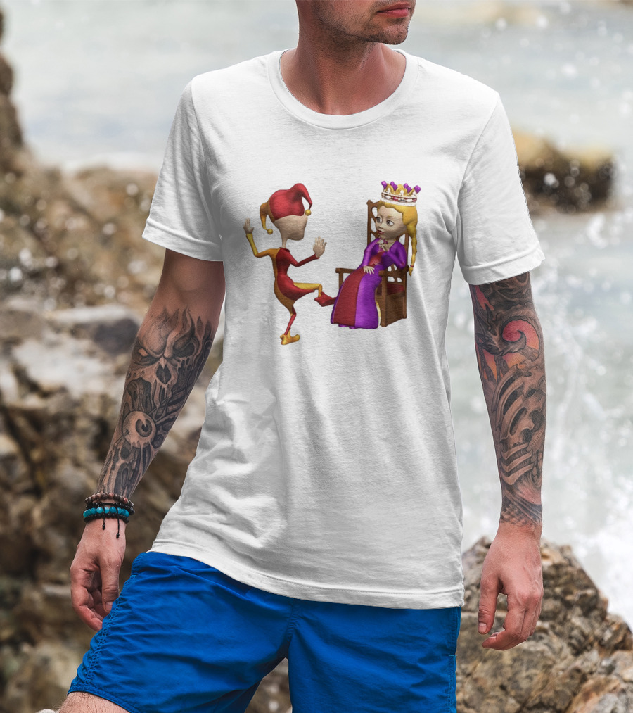 Jester Queen Medieval Royalty Scene With Court Entertainer And Regal Throne T-Shirt