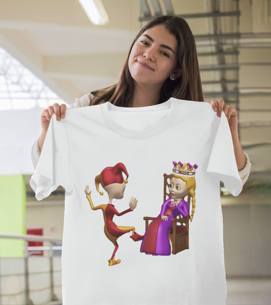 Jester Queen Medieval Royalty Scene With Court Entertainer And Regal Throne T-Shirt