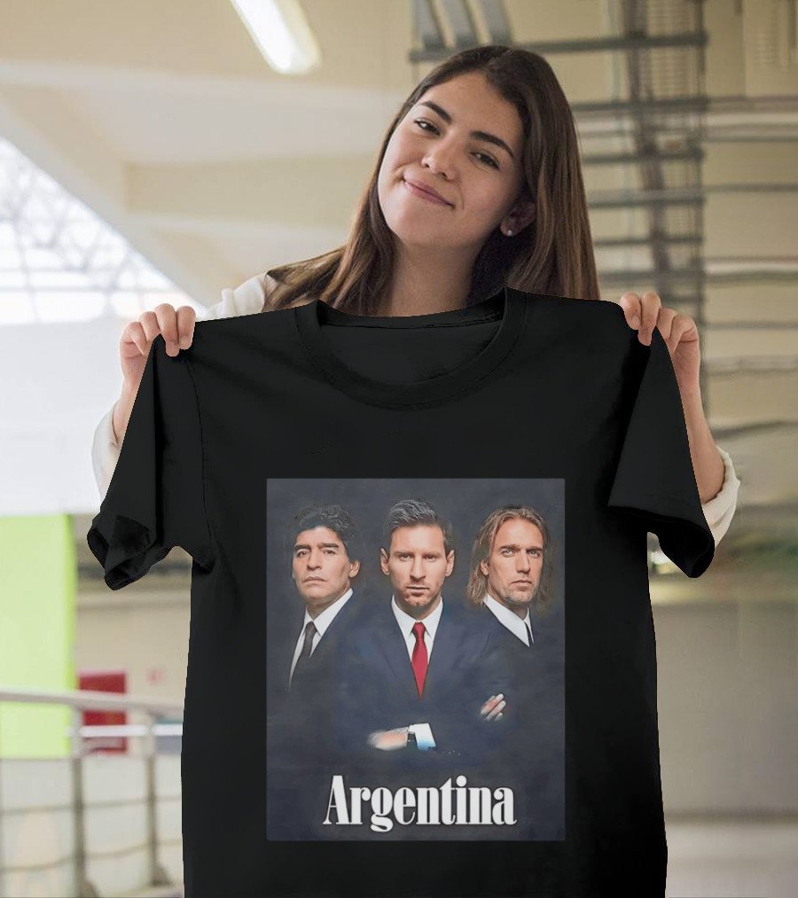 Argentina Legends Diego Maradona Lionel Messi Mario Kempes T-Shirt