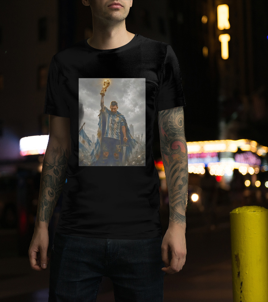 Lionel Messi Raising Trophy Argentina Number 10 Football Legend T-Shirt