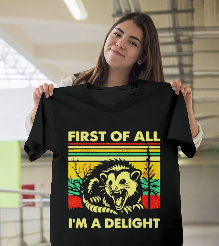 First Of All I'm A Delight Opossum Retro Stripes T-Shirt