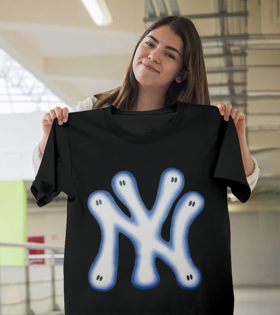 New York Yankees Ghostly Logo With Spooky Eyes T-Shirt