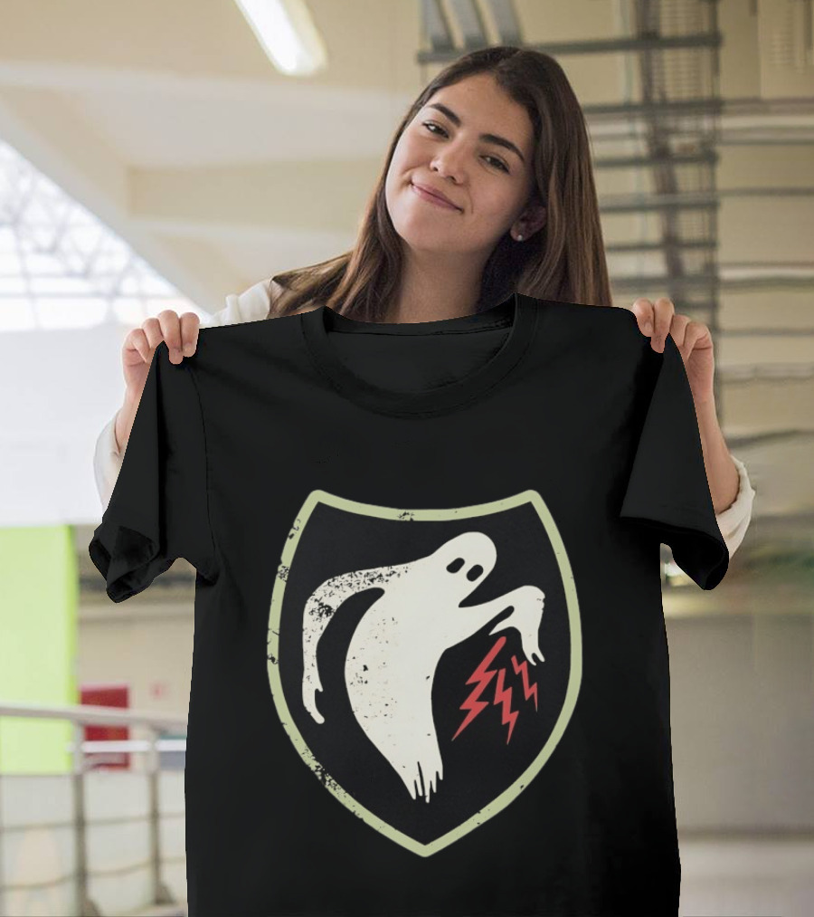 Ghost Reaching Lightning Bolts Shield T-Shirt
