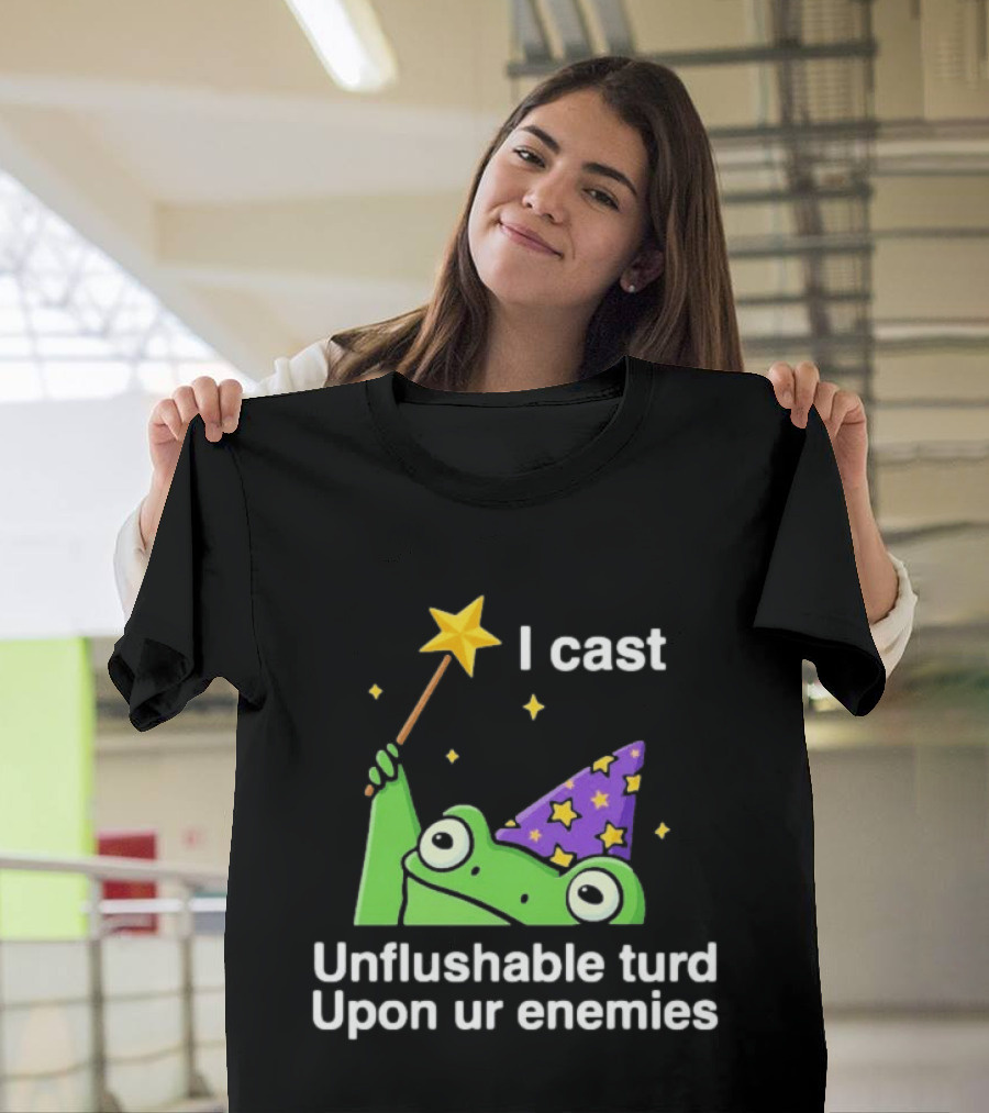 I Cast Unflushable Turd Upon Ur Enemies Frog Wizard Wand Stars Purple Hat T-Shirt