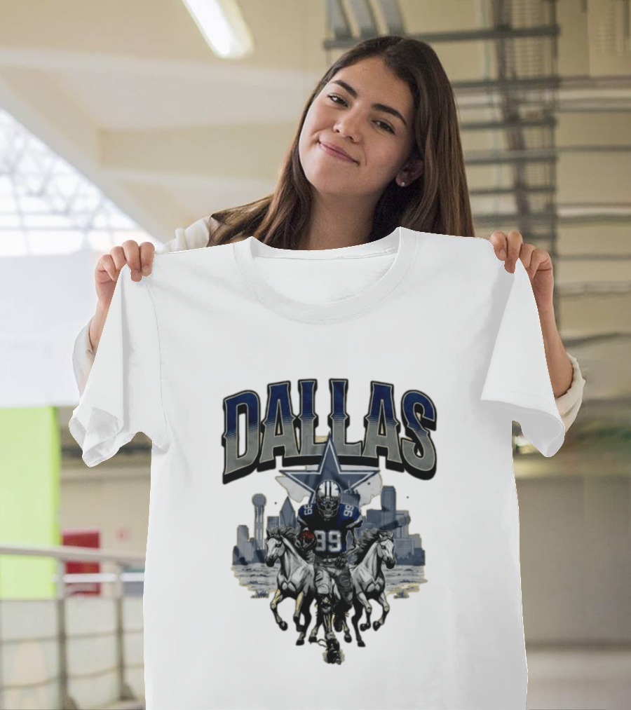Dallas Cowboys Gameday Skeleton Football Player With Horses And Skyline T-Shirt