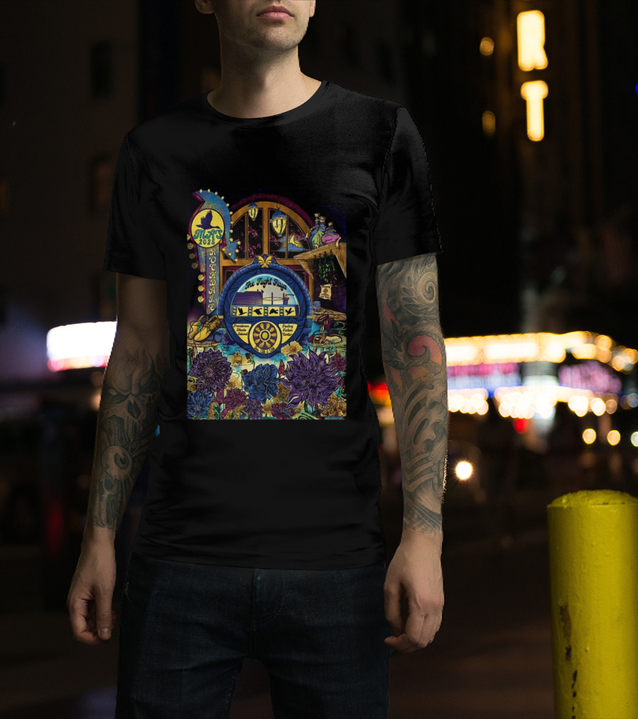 Rockadame Mats 2025 The Night Rays Providence Rhode Island Factory Ticket Center T-Shirt