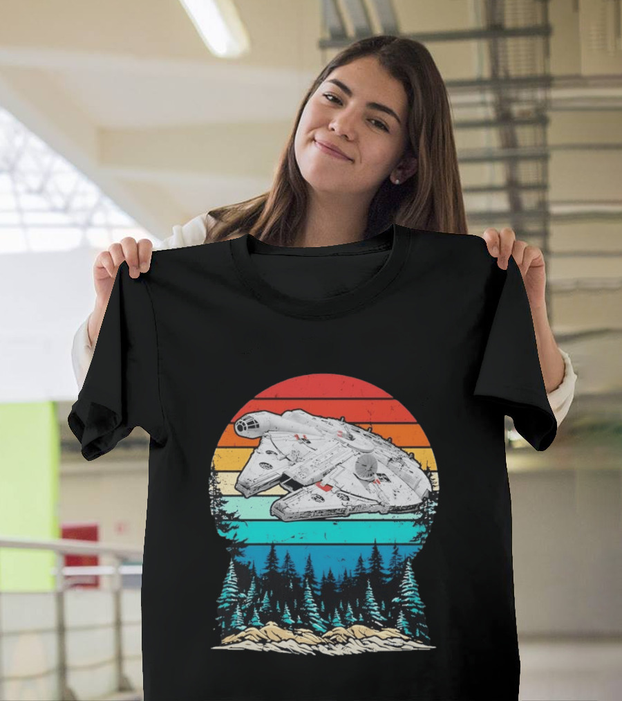 Millennium Falcon Endor Sunset Forest Scene T-Shirt