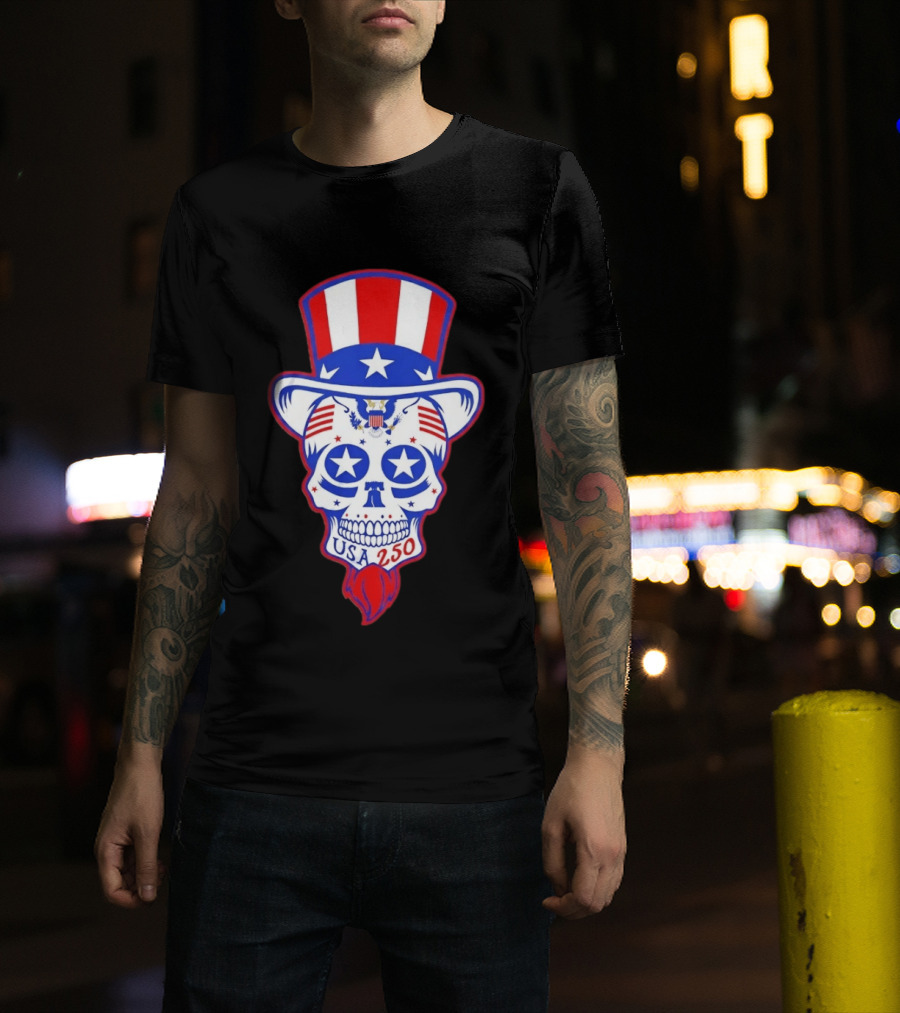 Uncle Sam Skull Stars Stripes USA 250 Patriotic T-Shirt