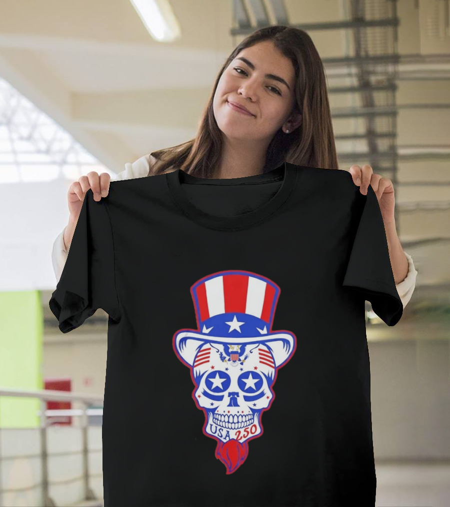 Uncle Sam Skull Stars Stripes USA 250 Patriotic T-Shirt