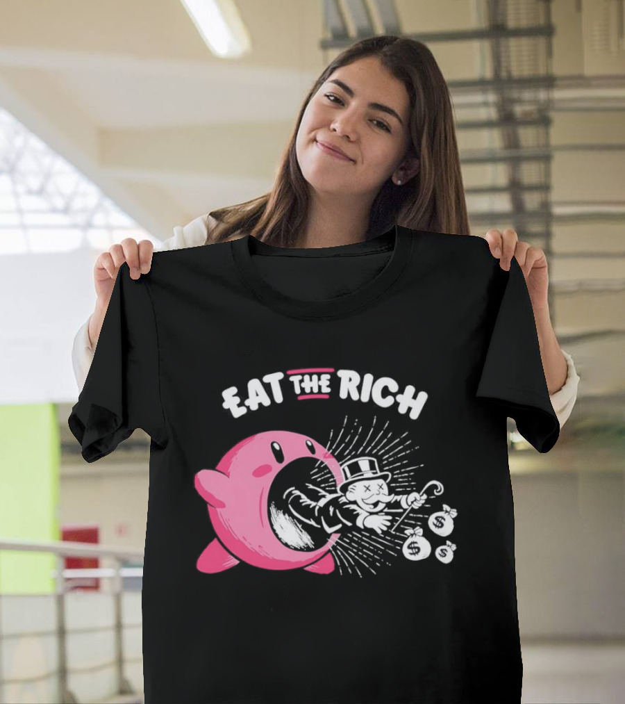 Eat The Rich Kirby Devours Rich Uncle Pennybags Dollar Signs T-Shirt