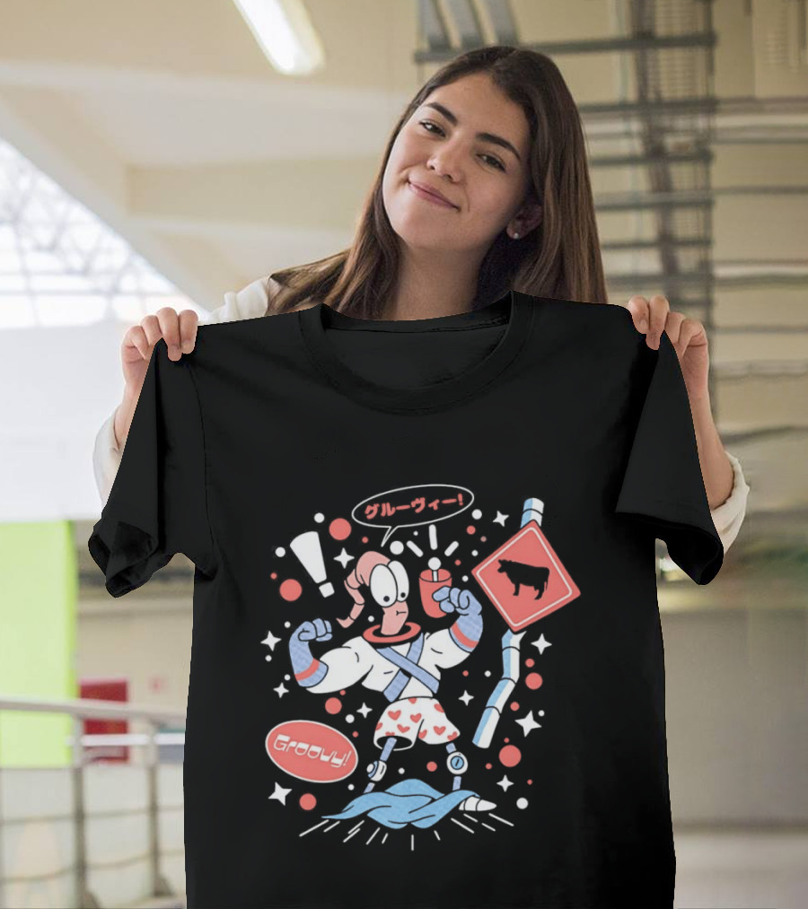 Earthworm Jim Groovy Boxer Shorts Cow Sign T-Shirt