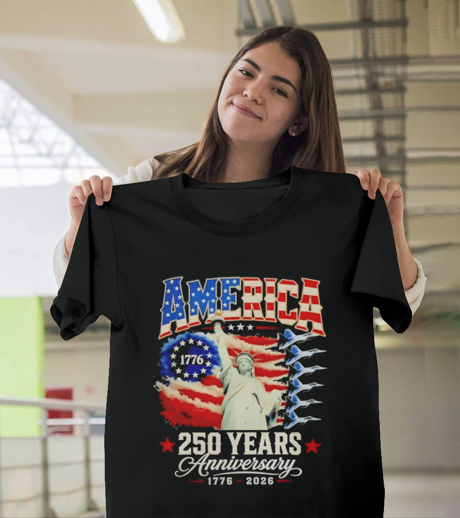 America 250 Years Anniversary 1776 2026 Statue Of Liberty Fighter Jets T-Shirt