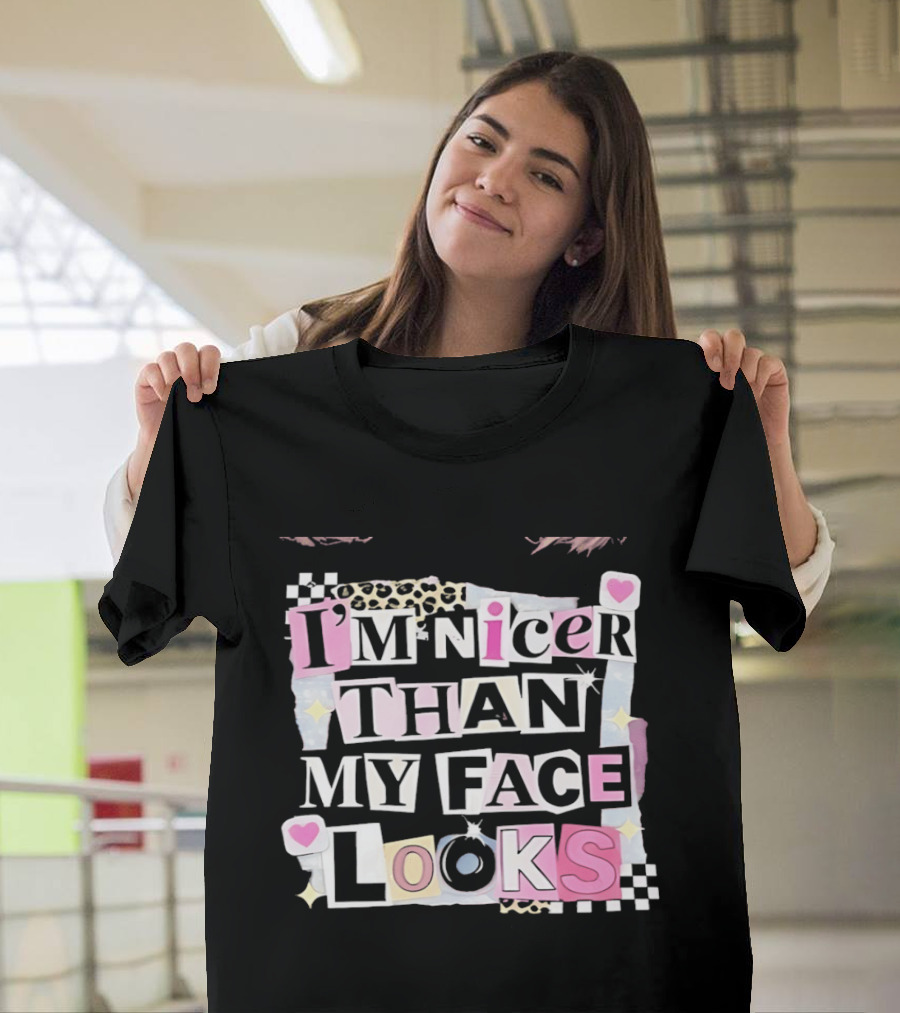 I'm Nicer Than My Face Looks Hearts Stars Checkered T-Shirt